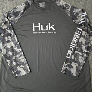 Huk Performance Fishing XXXL Gray Camo Long Sleeve UPF Shirt